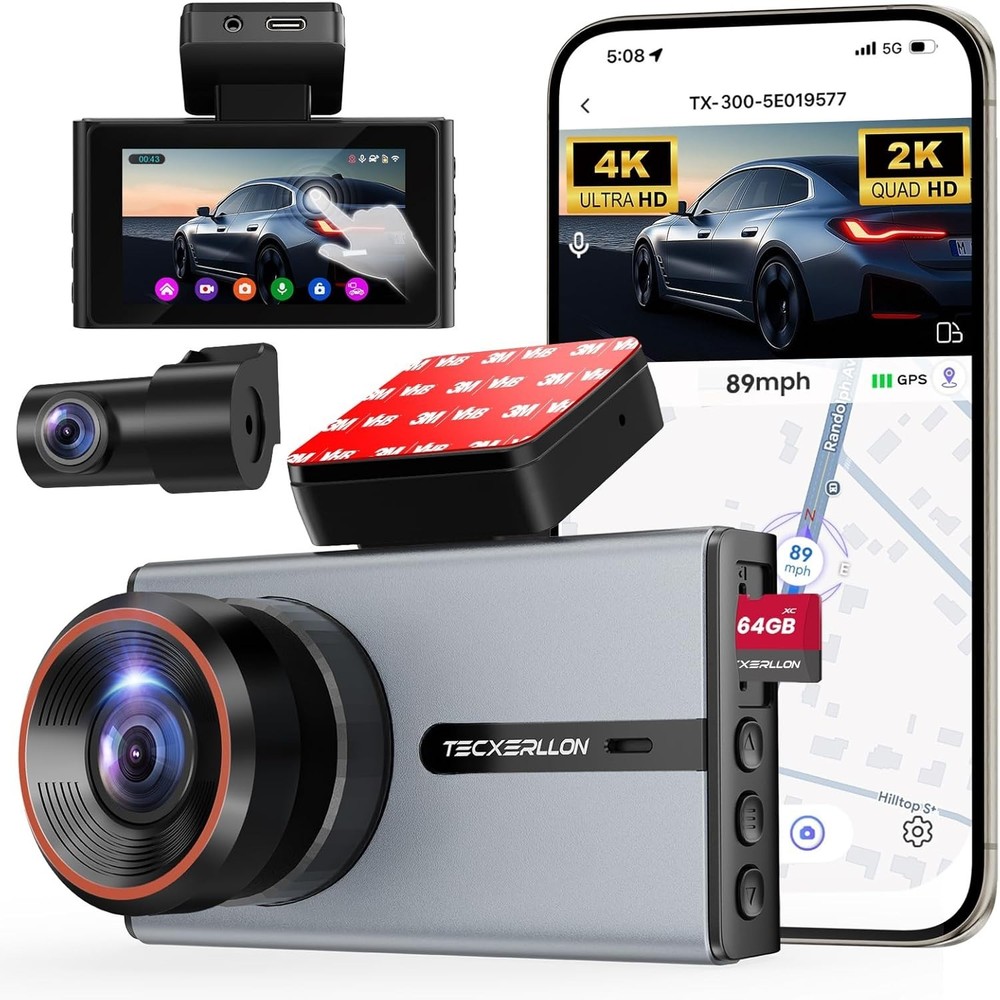Advanced 4K Dash Camera with Touchscreen, Night Vision & 64GB Card - Easy Setup