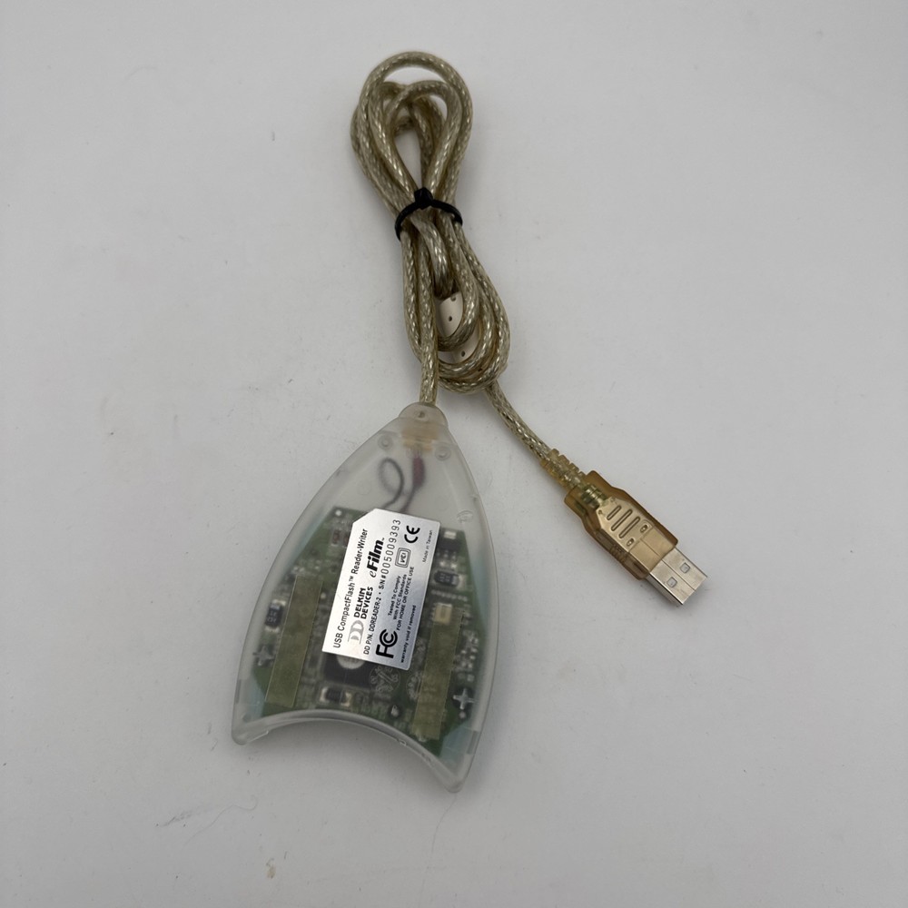 Vintage USB CompactFlash Reader-Writer Delkin Devices eFilm Memory Card 4’ Cord