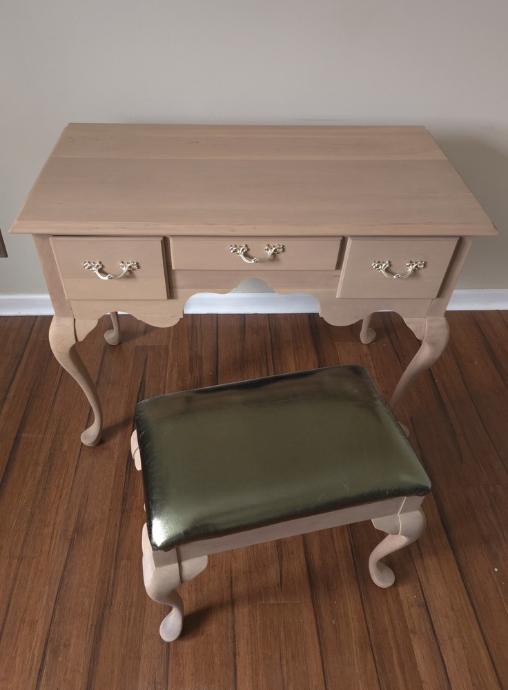 Glam Neoclassical Solid Cherry Wood Desk with Stool | Louis Philippe Inspired