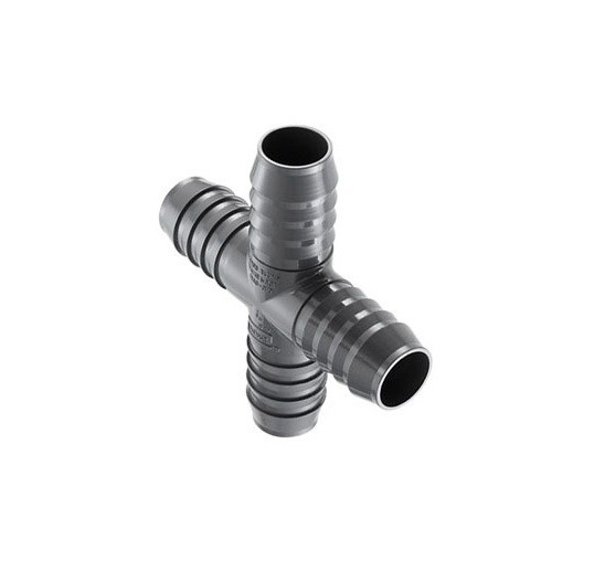 1/2" PVC Barbed Insert Cross (Insert x Insert x Insert x Insert)