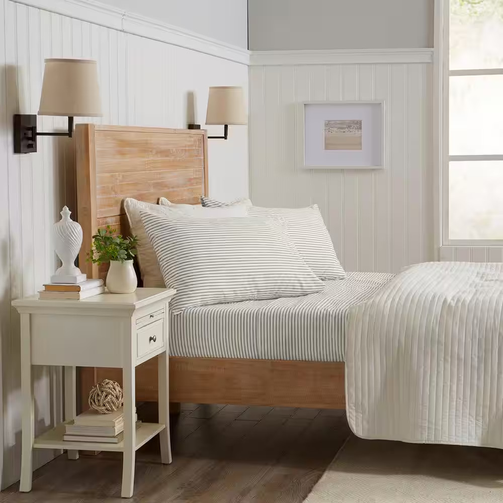 4-Piece Premium Soft Striped Light Grey Microfiber Twin Sheet Set