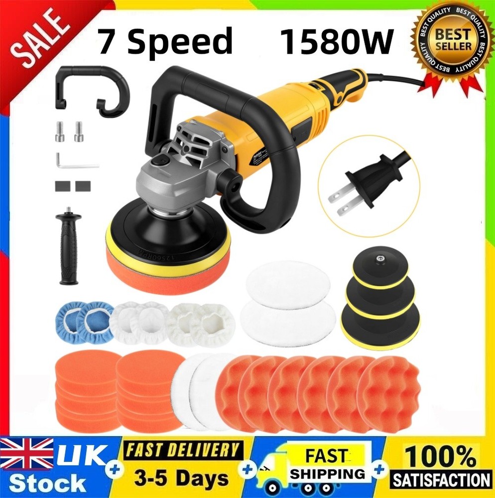 ✅7" 2000w Car Polisher Buffer Tool Machine Kit Waxing Polishing Buffing Pad Set