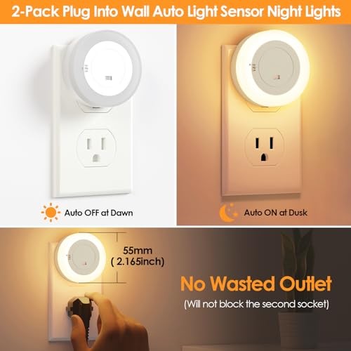 LED Night Lights Plug in, Dimmable Nightlight Plug Into Wall with Soft White