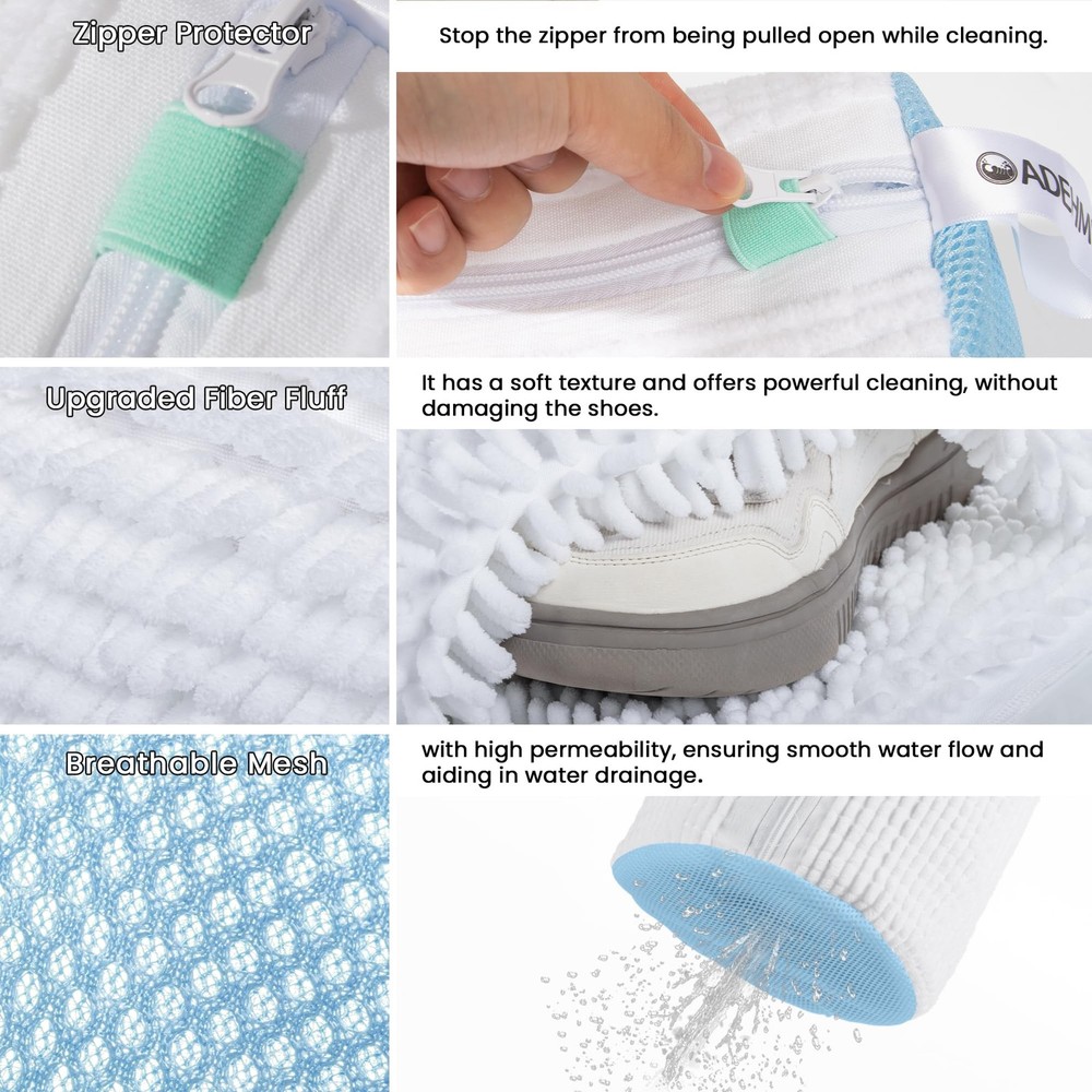2 Pcs Shoe Washing Machine Bag Sneaker Laundry Extra Long Thick Microfiber
