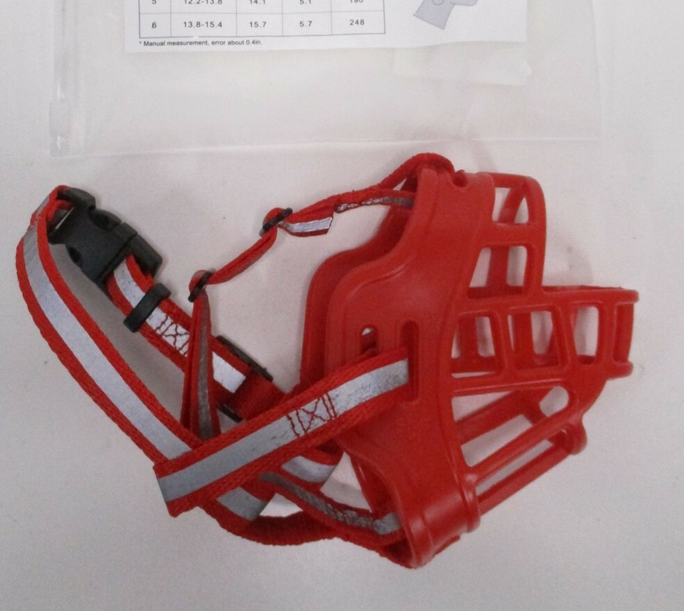 Strong Adjustable Soft Reflective Dog Muzzle Red Size 6 (15.7 x 5.7 Inches)