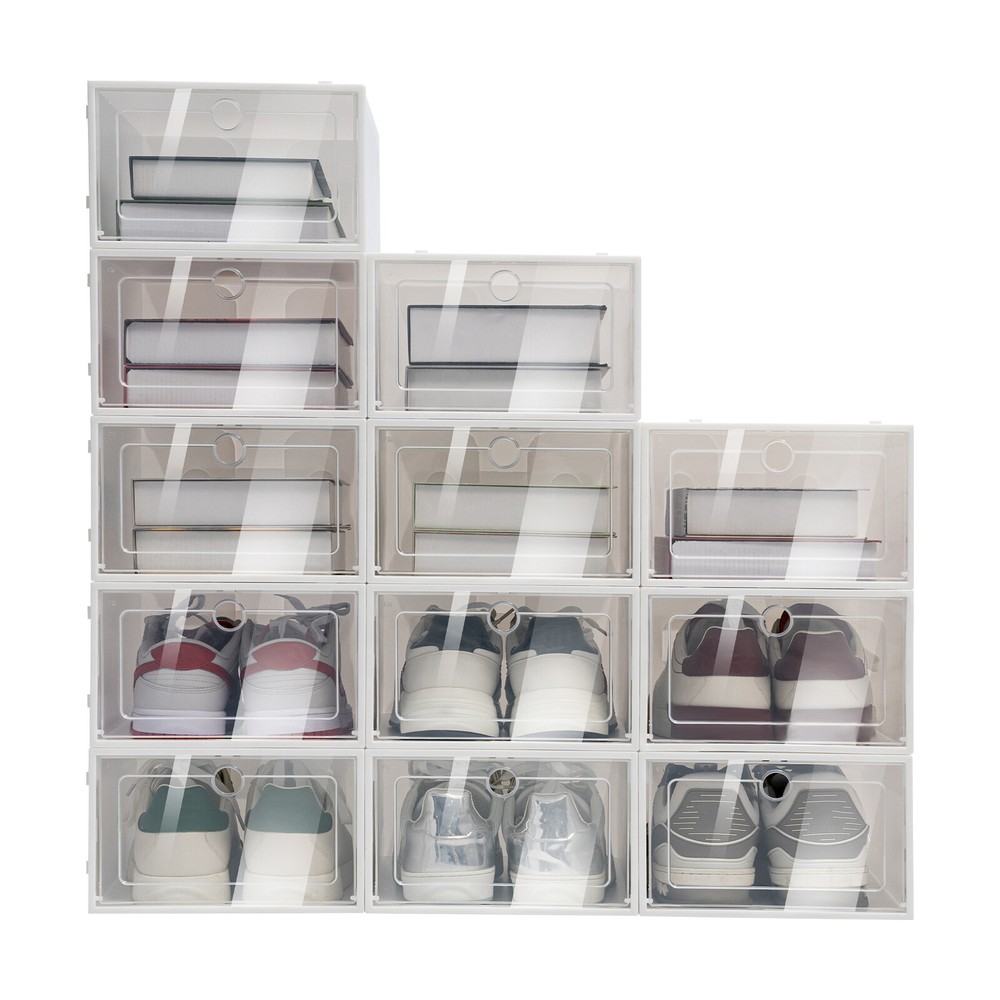 24* Stackable Shoe Storage Box Durable Plastic Sneaker Display Case Organizer