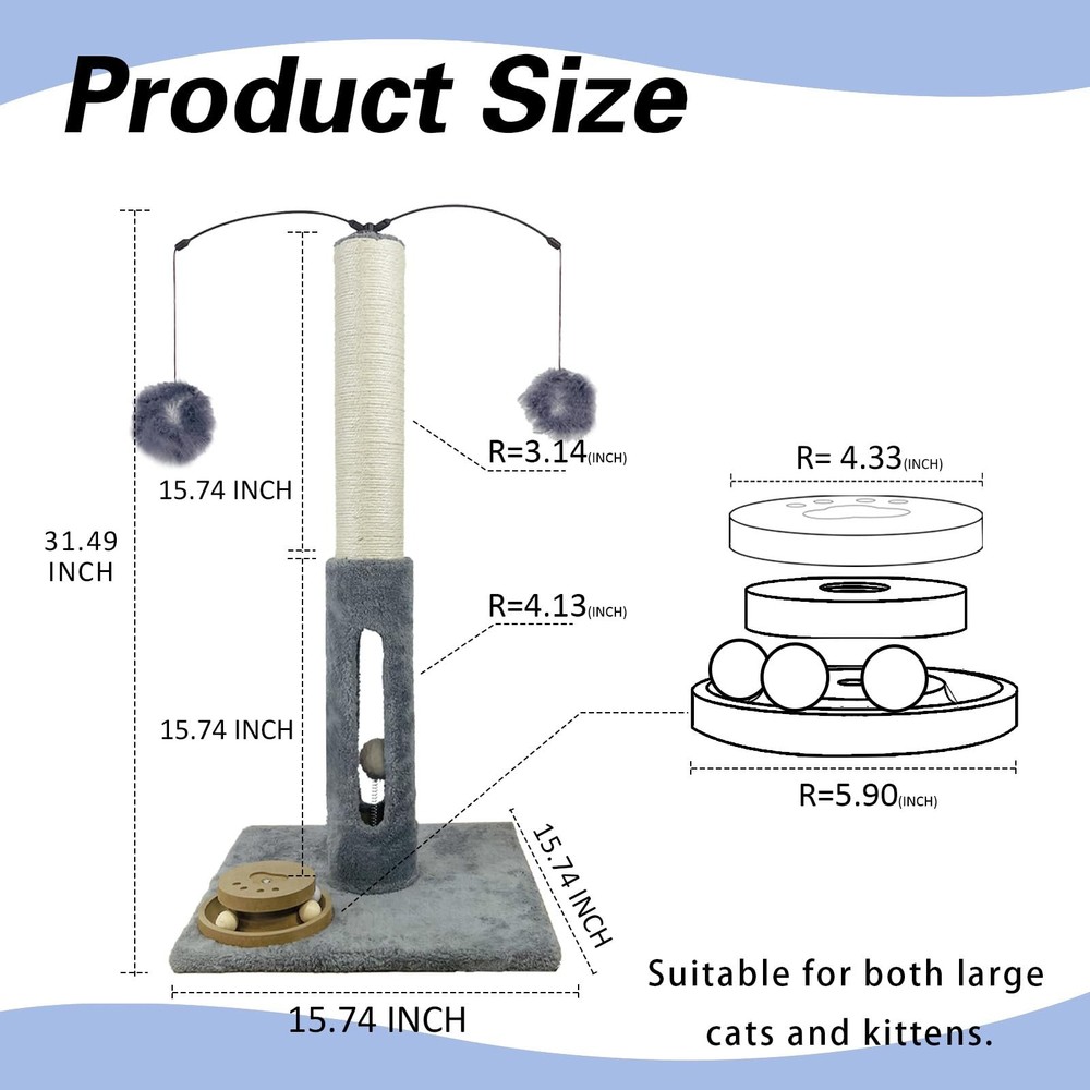 31 Inch Cat Scratching Post Interactive Scratcher with Tracking Ball