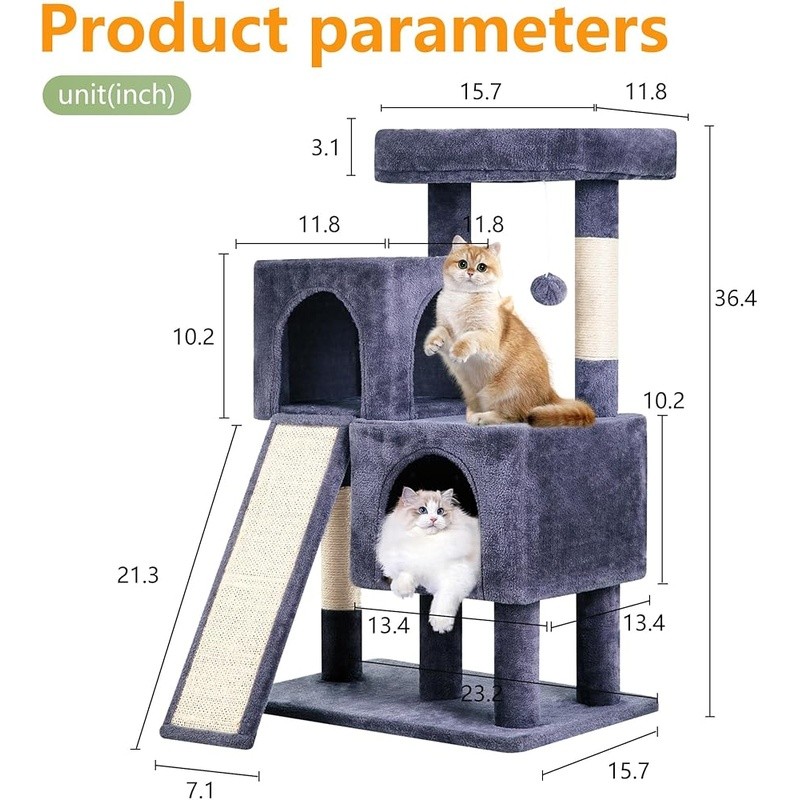 Cat Tree W/ Sisal Scratching Posts Interactive Ball Indoor Cats Stable Design US