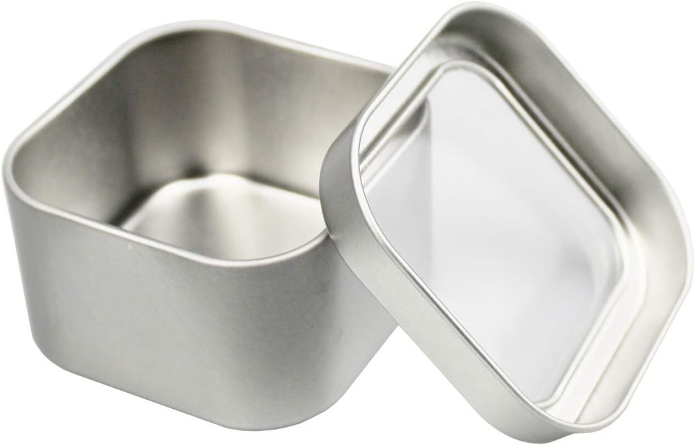 Empty 4-Ounce Square Silver Metal Tins with Clear Window for Candle