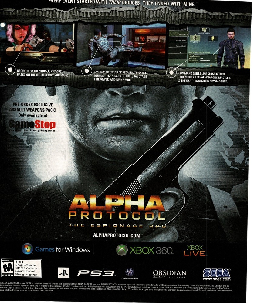 2009 Alpha Protocol Video Game Vintage Print Ad 1 Sega
