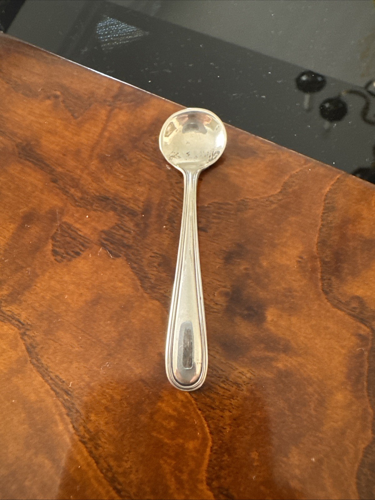 Silver Salt Cellar Beaded Rim ,Ball Footed With Sterling Salt Spoon