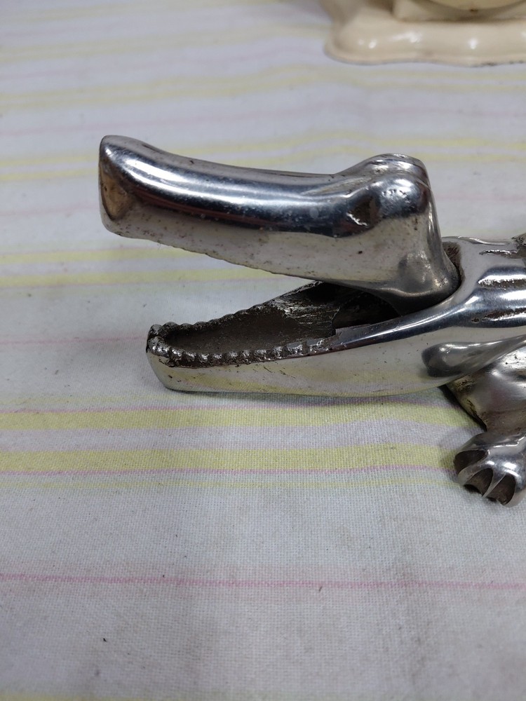 2 pc. Cast Iron Alligator Nut Cracker 13" Unbranded Polished Chrome