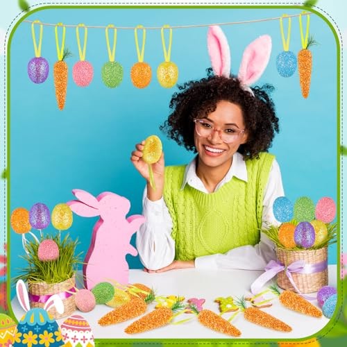 54 Pcs Easter Ornaments for Tree Decoration, Glitter Foam Easter Classic Color