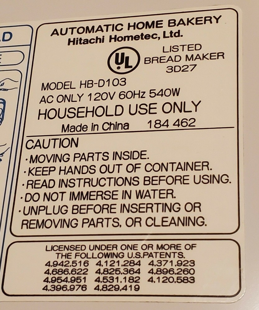 Thermal Fuse for Hitachi Automatic Home Bakery Bread Maker Model HB-D103