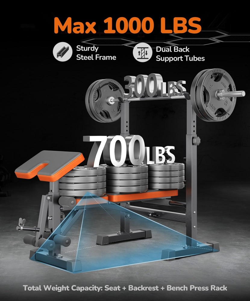 Multi-Function 6 in 1 Weight Bench Set - Leg Press, Preacher Curl Orange