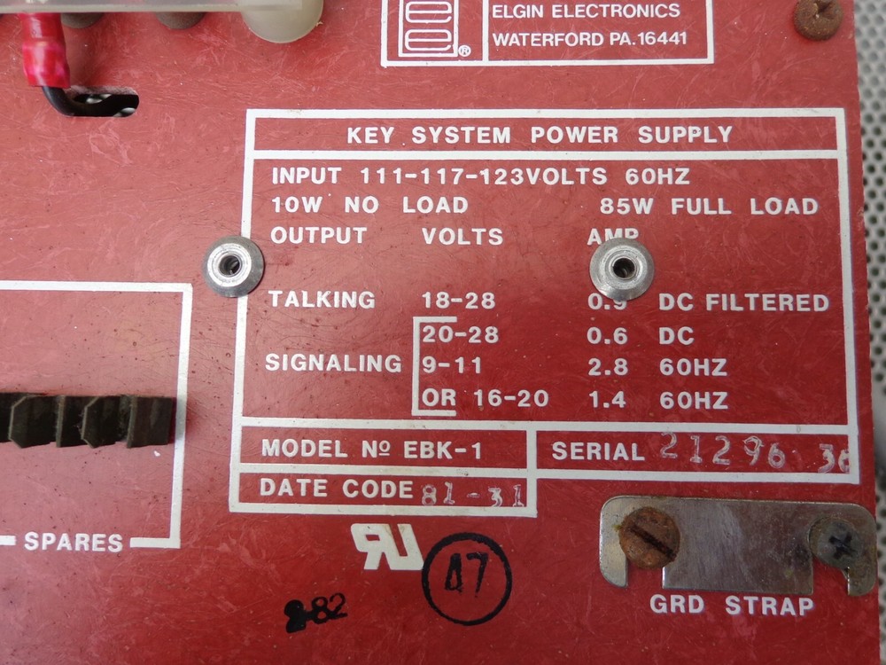 Elgin Electronics Model EBK-1 Key System Power Supply