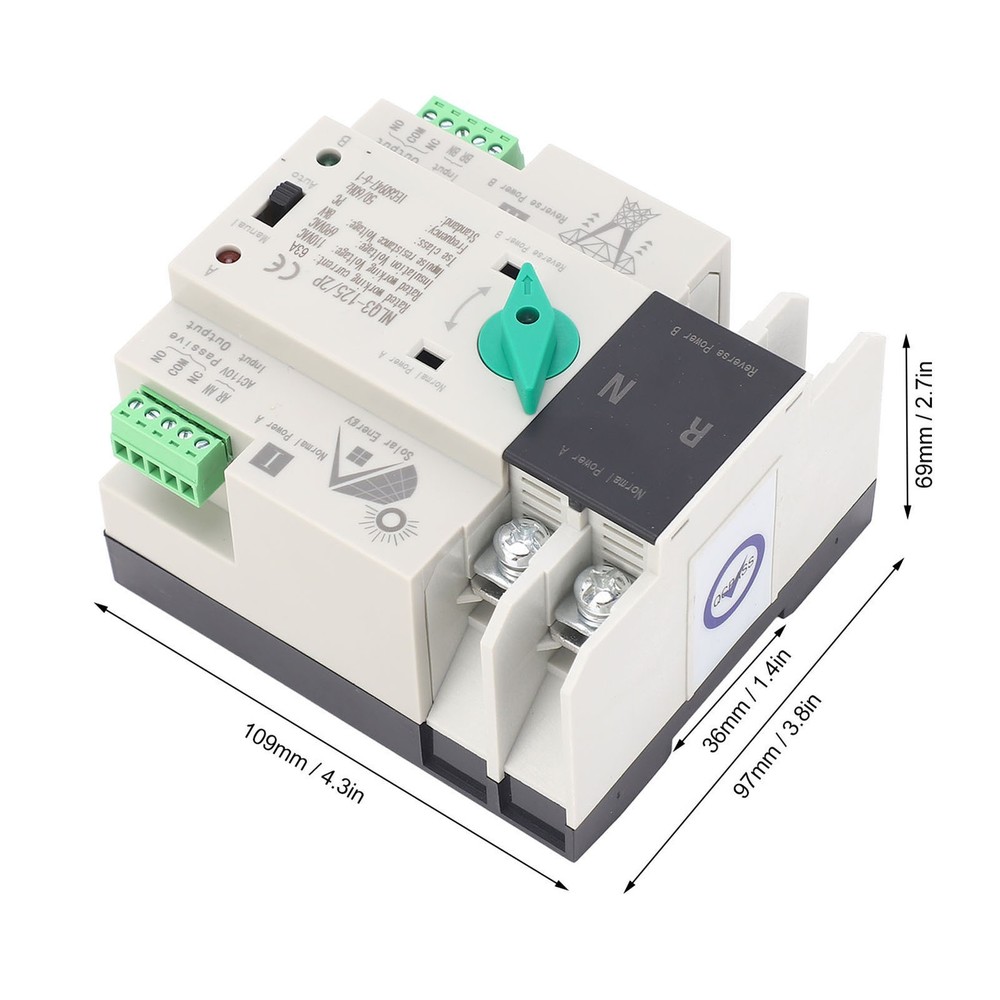 2P 110V 63A Power Automatic Transfer Switch PV Circuit Changeover Switch