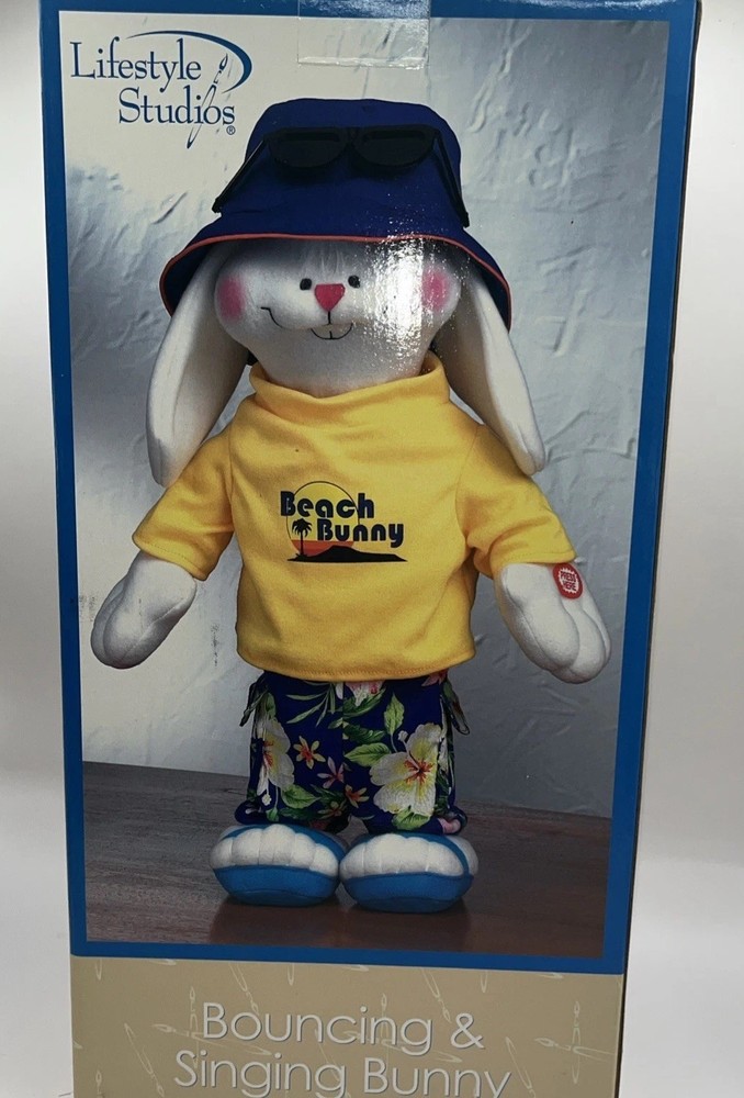 Lifestyle Studios Bouncing & Singing Eeaster Beach Bunny Plush Toy Untested ASIS