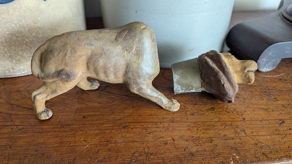Rare Antique Composition German Lion Polychrome Painted Candy Container