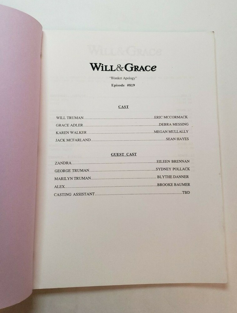 WILL & GRACE / James Lecesne 2006 TV Script, DEBRA MESSING "Blanket Apology"