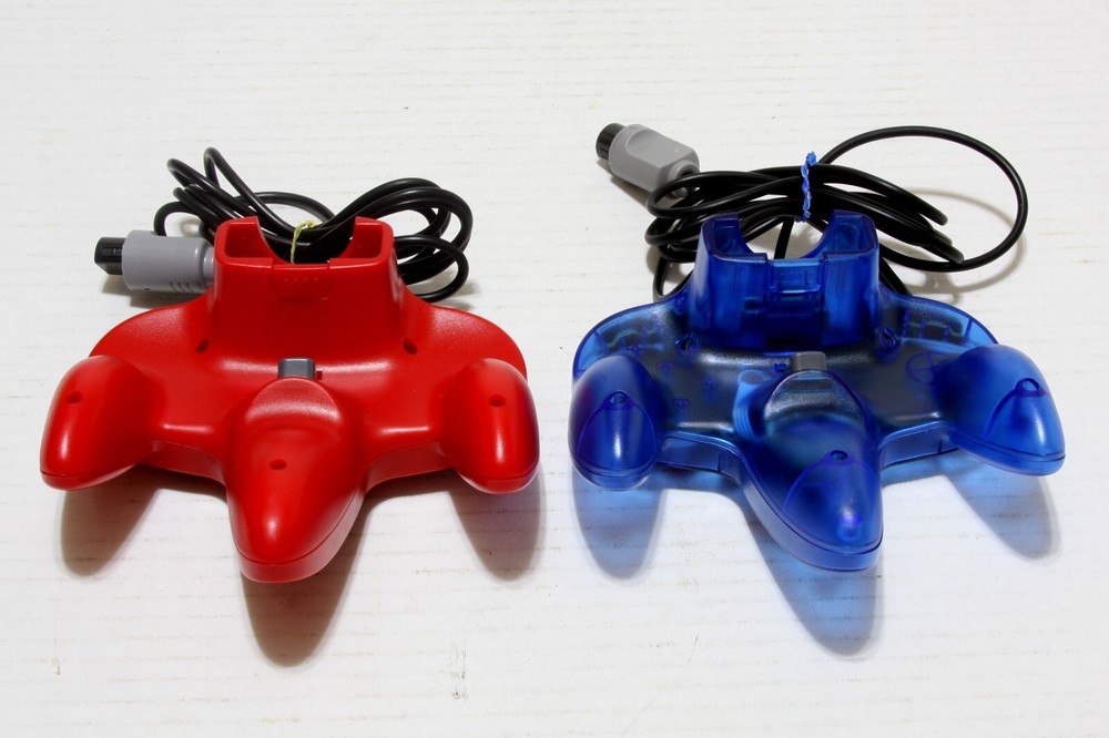 Pair Nintendo 64 Gaming Controllers Red & Blue Pre-Owned Tested Working