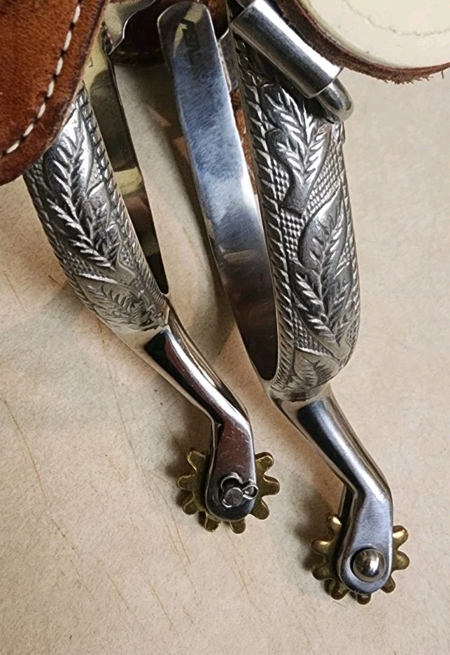 Partrade Metalab Leaf Engraved Silver Western Spurs