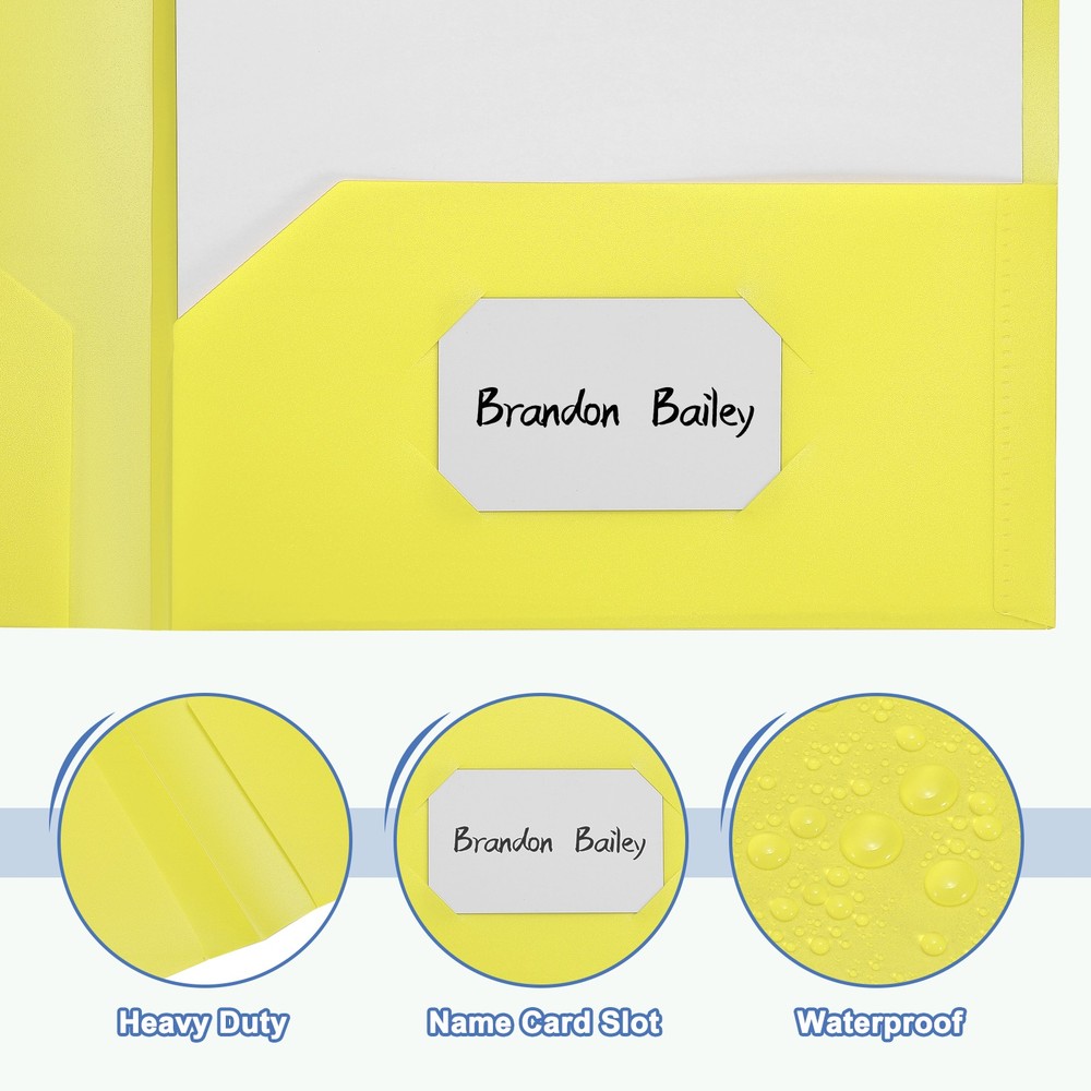 Yellow Plastic Folders with Pockets, 50 Pack Plastic Pocket Folders