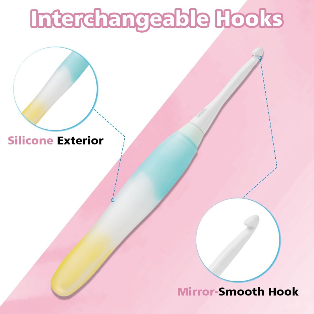 10-Size Interchangeable Crochet Hook Set – Ergonomic Jelly-Grip Handle, Extra...