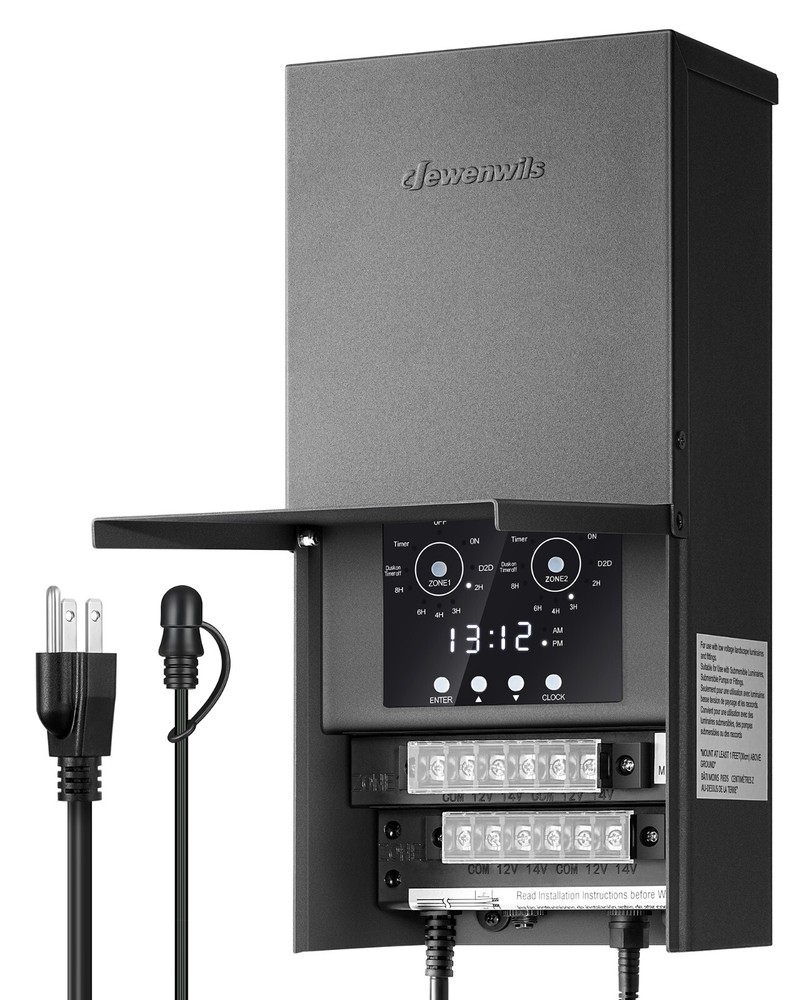 DEWENWILS 600W Low Voltage Landscape Transformer,2 Zone Photocell Sensor & Timer