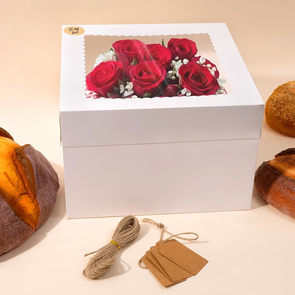 30 Pcs Cake Boxes, 12x12x8 Inch White Bakery Boxes with Window Cake Container...