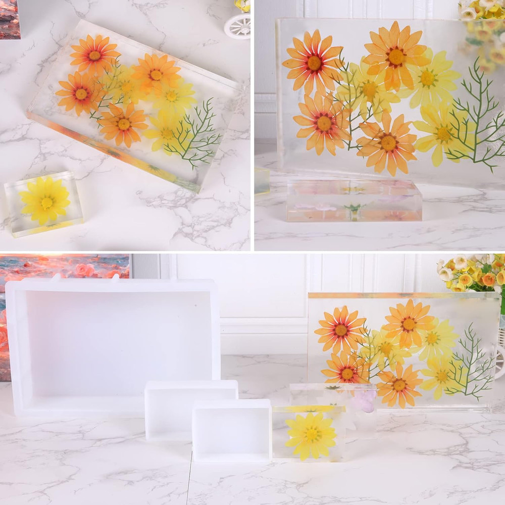 3 Pcs Rectangular Silicone Molds for Resin, Large Resin Mold Glossy Deep Square
