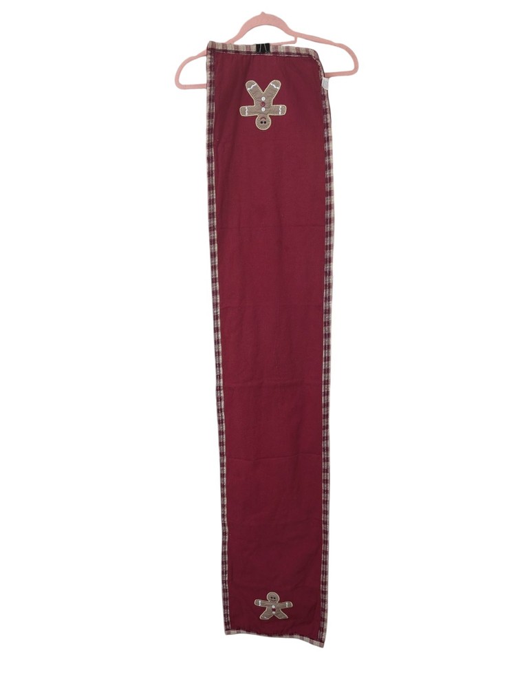 72" Gingerbread Man Fabric Table Runner Dark Red