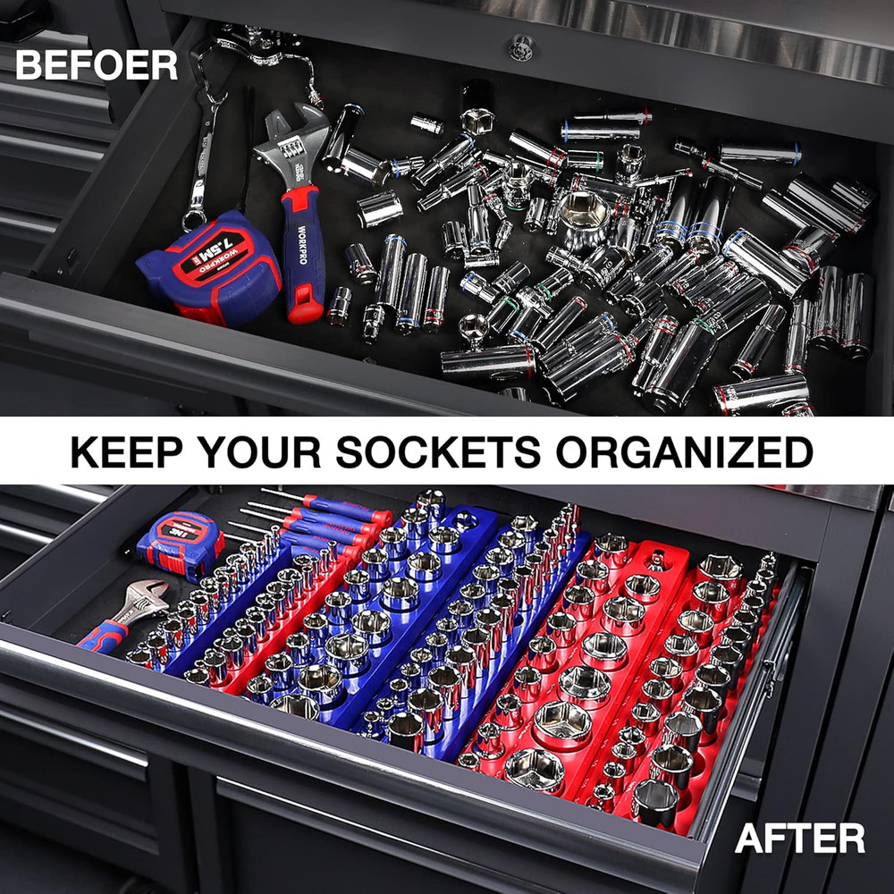 Magnetic Socket Organizer, 1/4-Inch SAE Socket Holder, Socket Trays Holds 26 ...