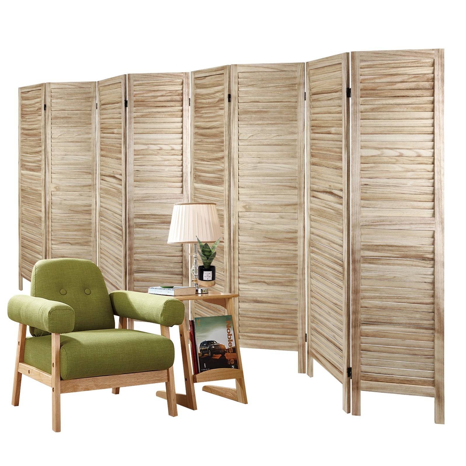 8 Panel Wood Room Dividers Louvered Freestanding Screens Folding Privacy Wall