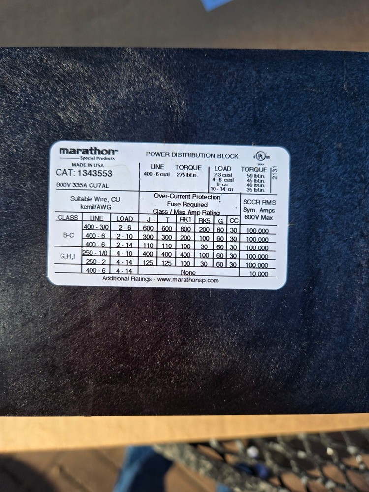 MARATHON NNB 1343553 Terminal Block 3P 335A 600V