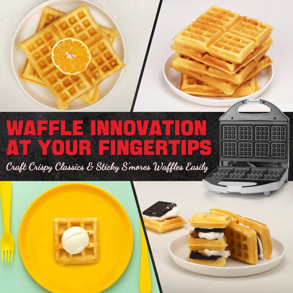 Square Waffle Maker, 2 x 4" Mini Classic Waffles Maker Machine, Waffle Iron,