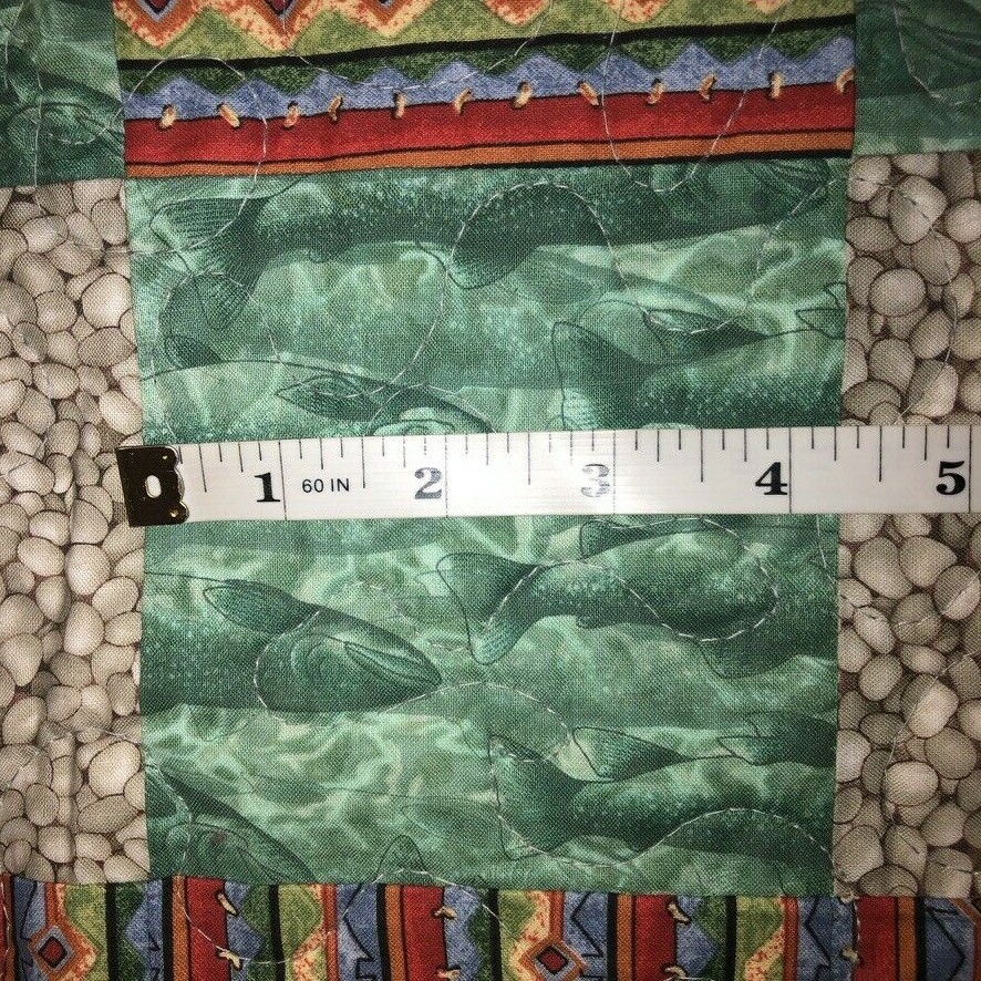 Handmade Patchwork Lap Quilt 34"x47" Multicolor Fish Pebbles Aztec Geometric EUC