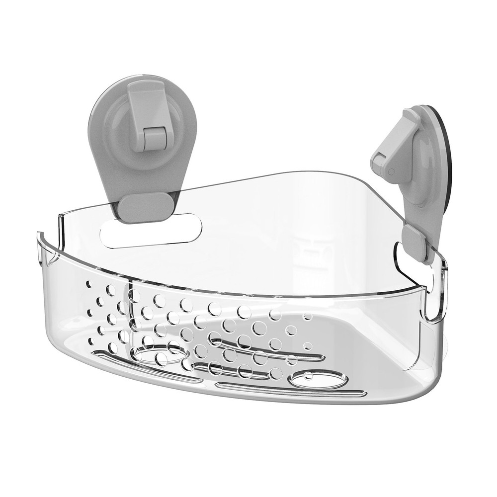 Clear Wall-Mounted Corner Suction Bath Basket Easy to Install, No Tools