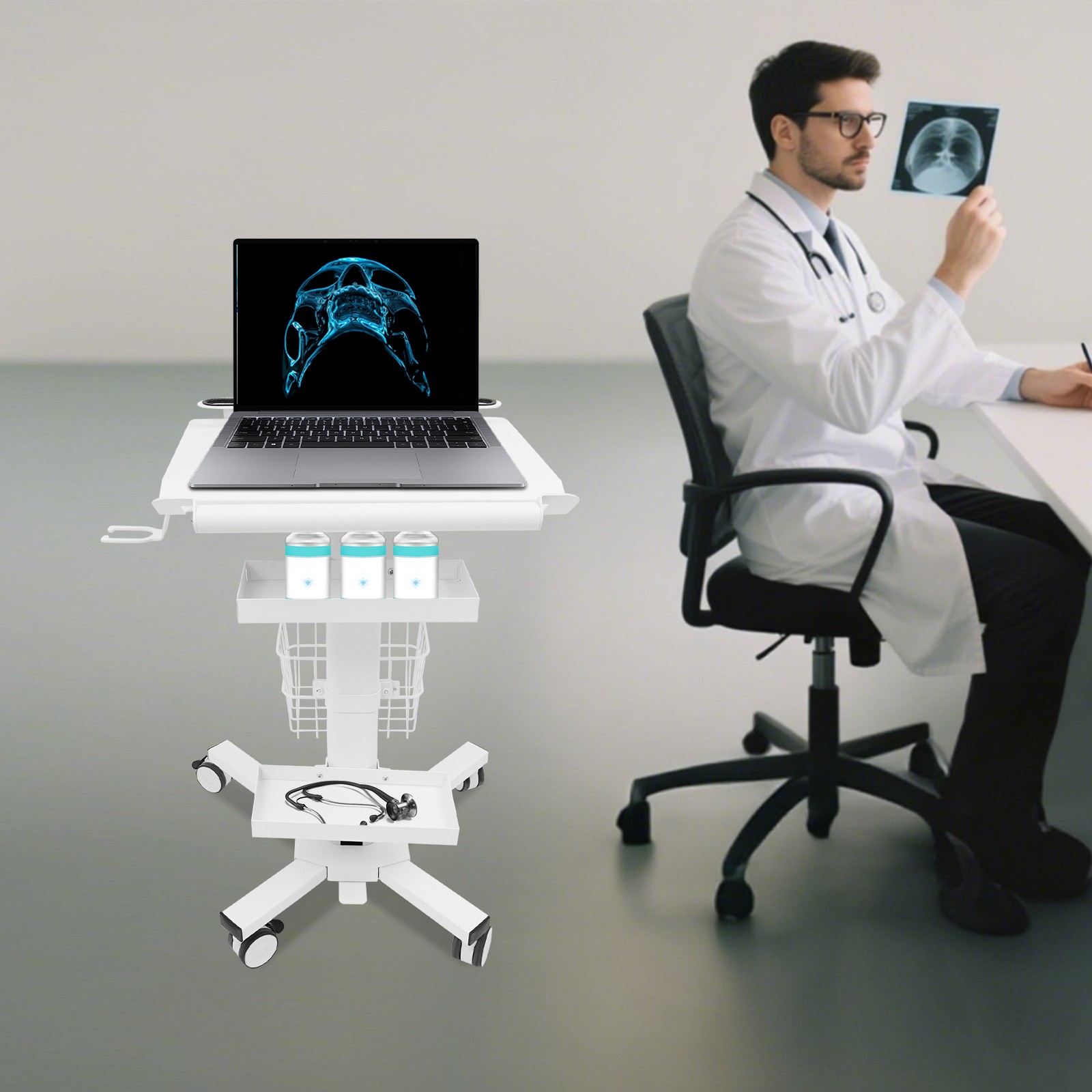 Medical Laptop Workstation Cart With Scanner Holder Storage For Hospital Clinic