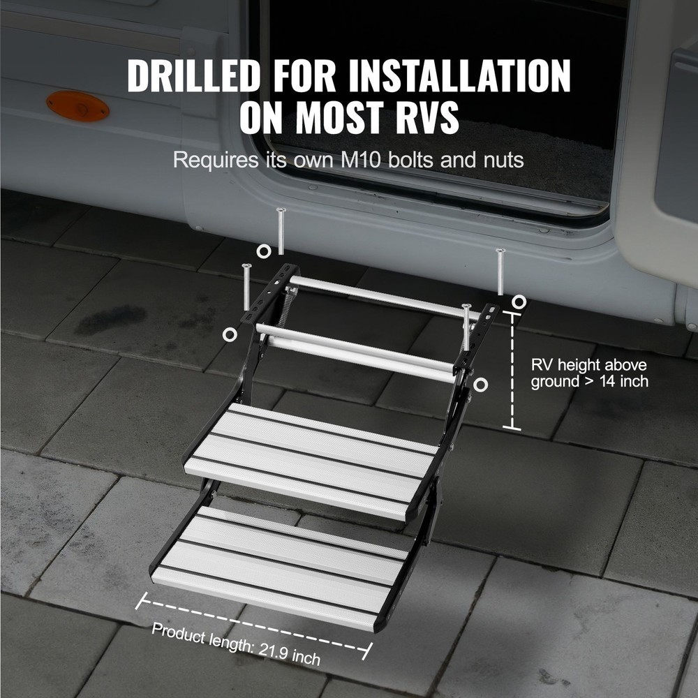 RV Steps, 2-Step, Manual Retractable RV Stairs, Foldable, 440 LBS Load Capacity,
