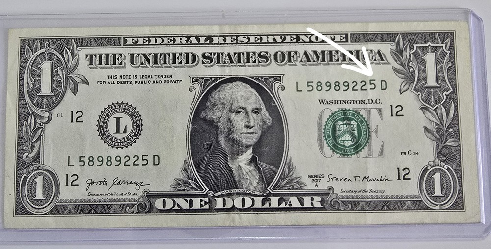 2017 A San Francisco $1 Bill Stuck Digit High Ending 5 Error Note