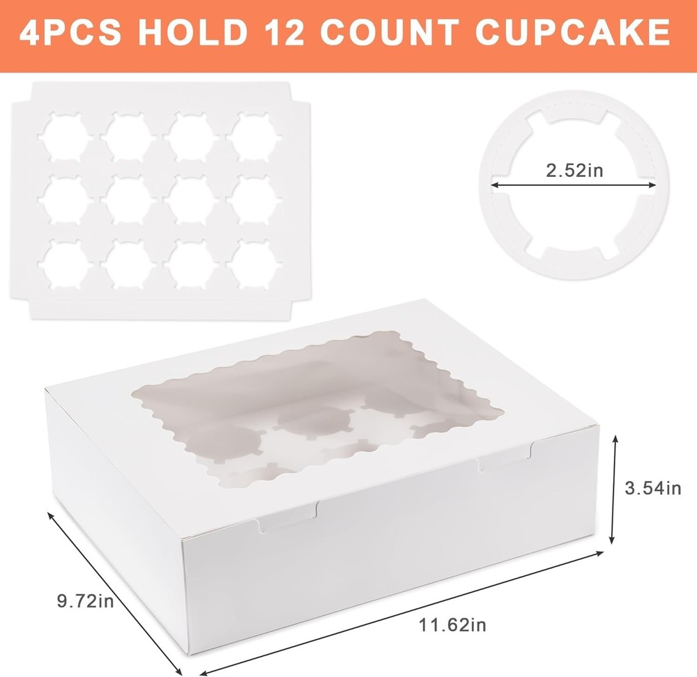 12 Count Cupcake Boxes, 4PCS Cupcake Container with Window, Food Grade Cupcak...