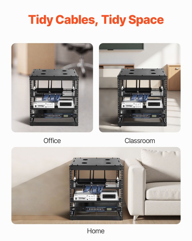 VEVOR 10U Open Frame Network Rack Wall Mounted Server Rack 4 Post with Shelves