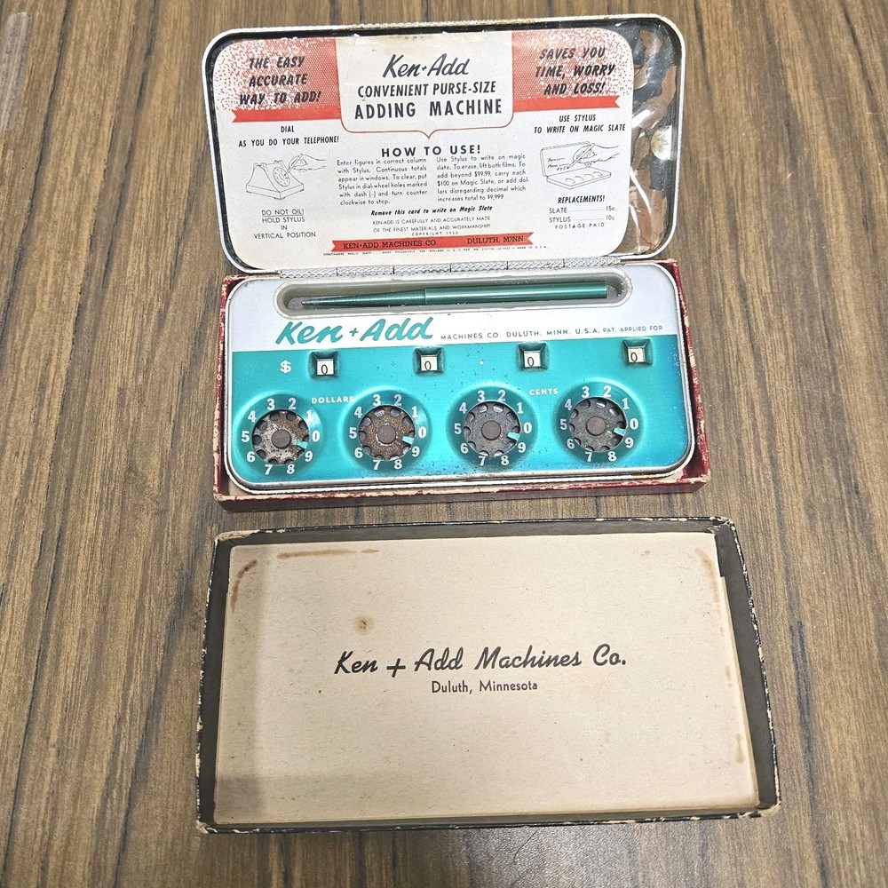 Vintage Ken + Add Pocket Adding Machine Calculator Complete W/ Stylus & Original