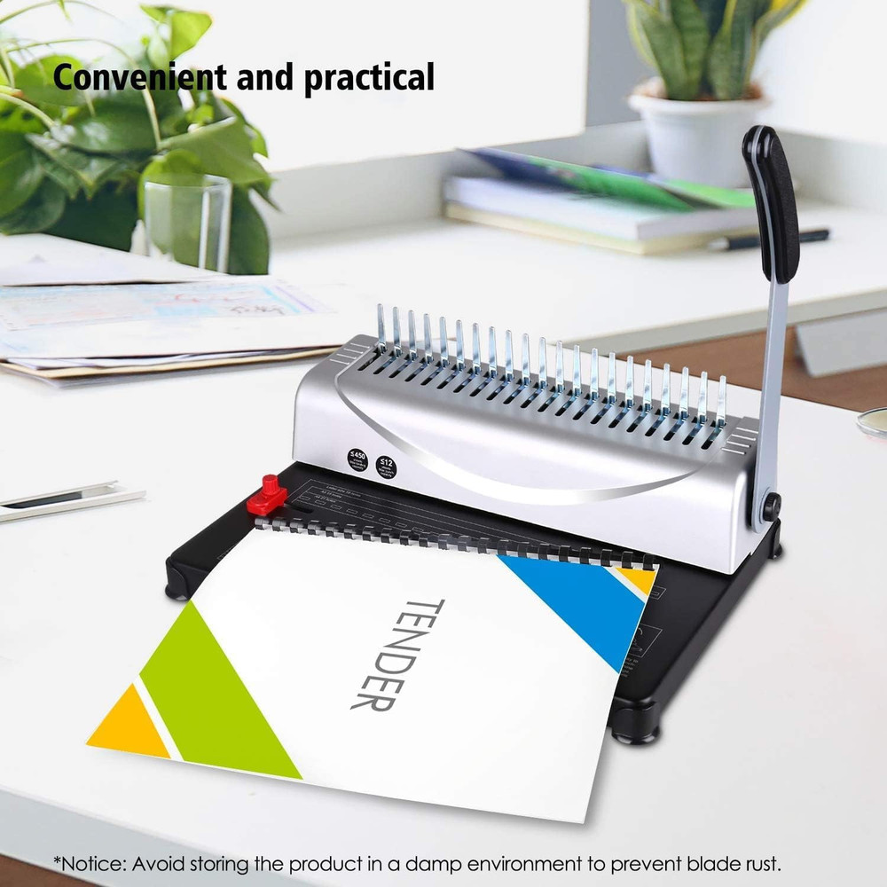 Binding Machine, 21-Hole, 450 Sheets, Comb Binding Machines with 1 Box Comb Bind