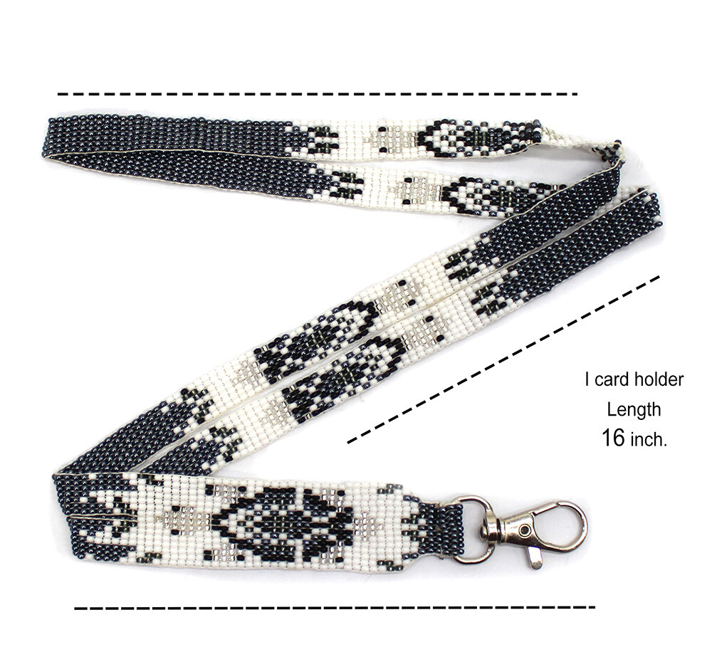 Handmade beaded Turtle design Grey White Lanyard