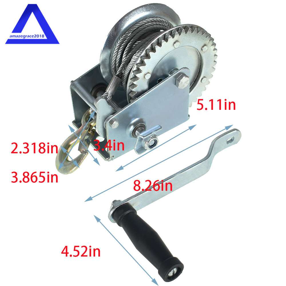 1600lbs Hand Winch Boat Winch Hand Crank Winch W/10m (32ft) Cable Manual Winches