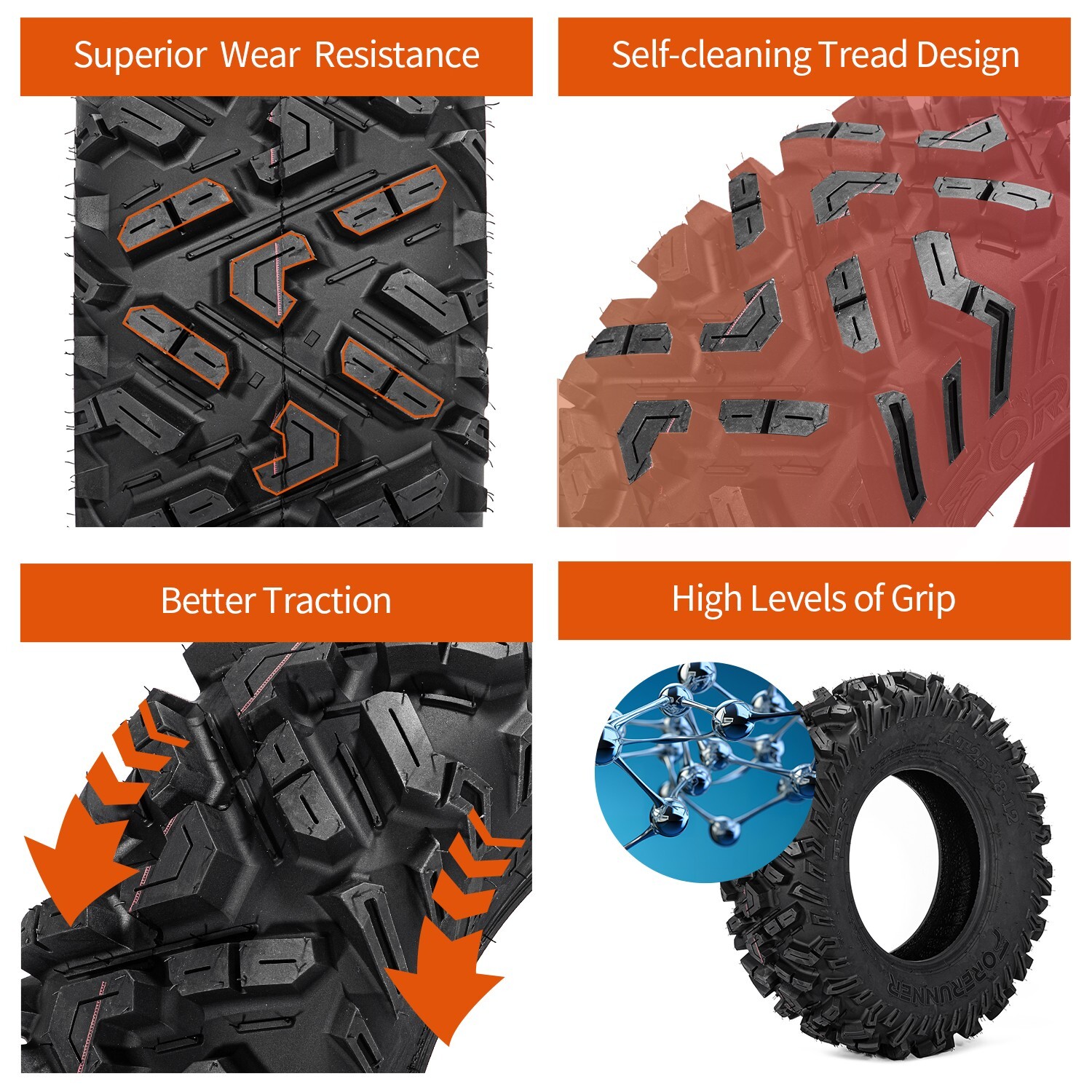 Set 4 ATV Tires 25x10-12 25x8-12 UTV All Terrain 6PR Heavy Duty 25x8x12 25x10x12