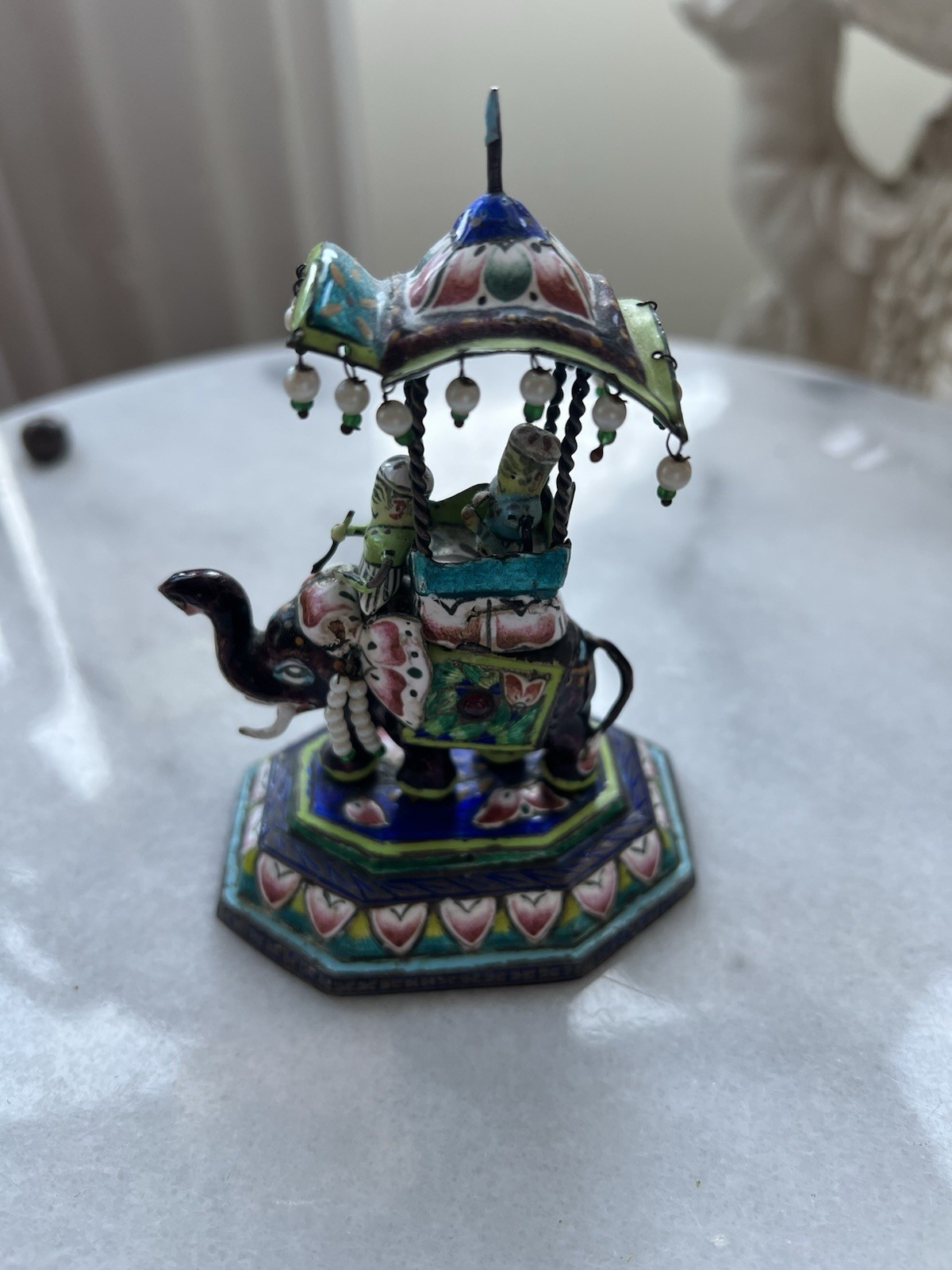 Antique Vintage 1950s India Enamel on Silver Elephant Figure