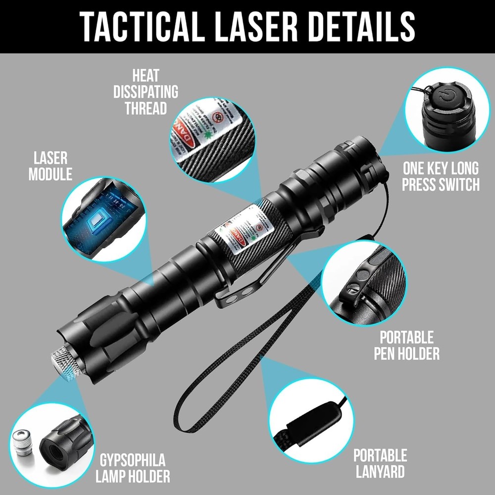Rechargeable Tactical Green Laser Pointer - 3300 ft Visibility & Carrying Case